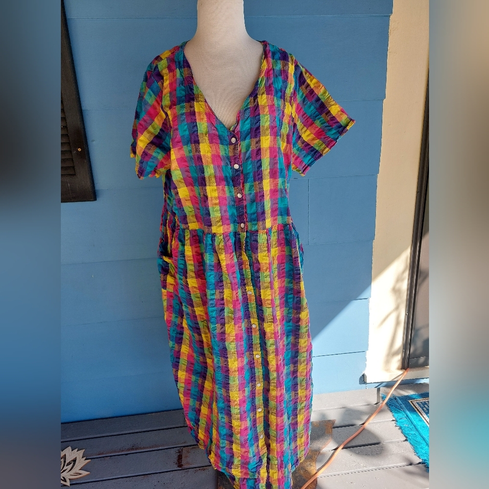 Only Necessities Colorful Plaid Midi Dress